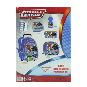 ست 6 در 1 کوله پشتی چرخدار 40 سانتی Justice League مدل Trolly Bag - Promotion Items 6 in 1 - Justice League _کوله پشتی